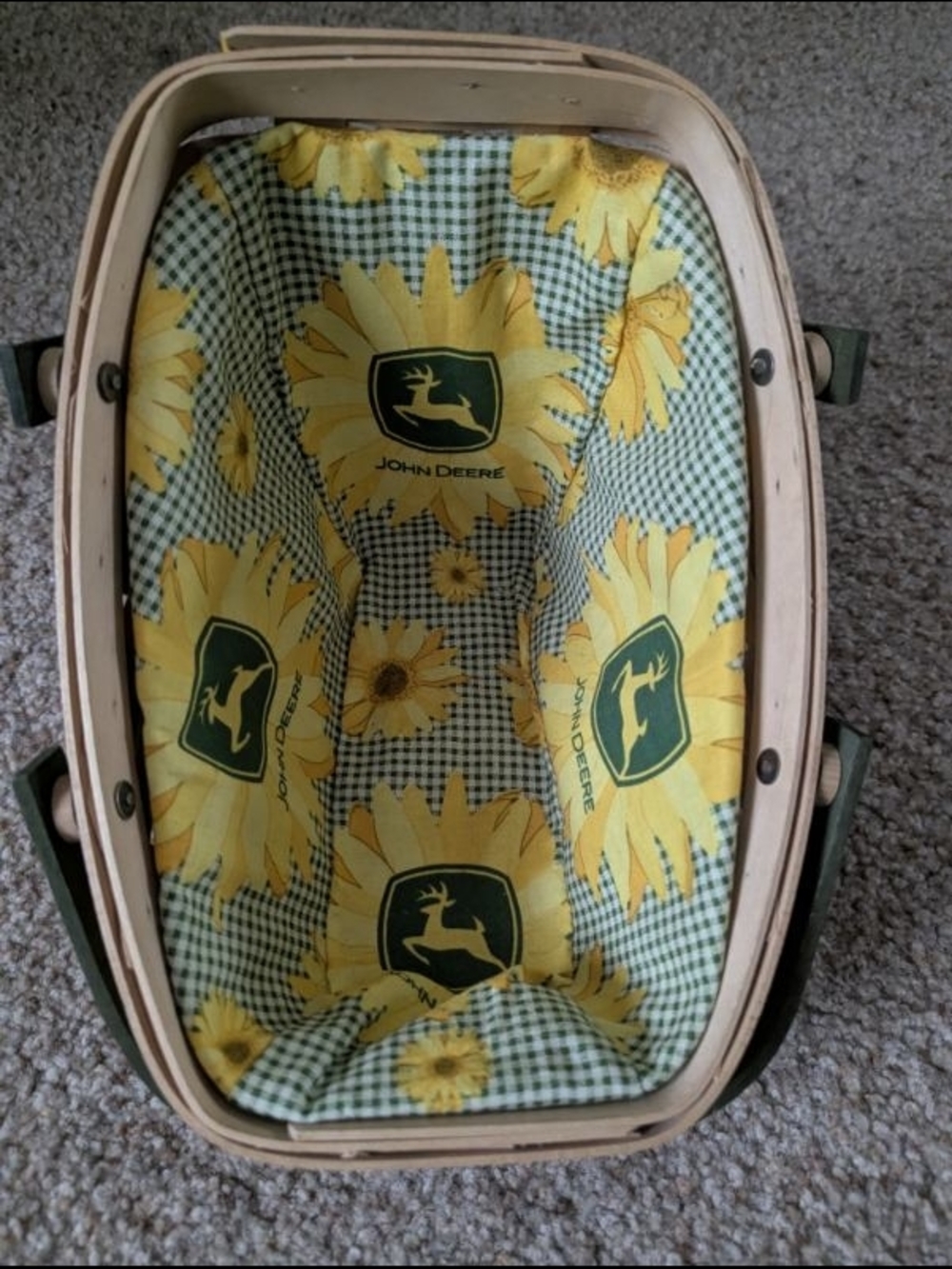 Longaberger Basket with Yellow Sunflower and Green John Deere Liner